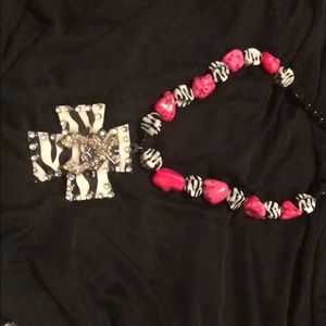 Cute pink and zebra printNecklace